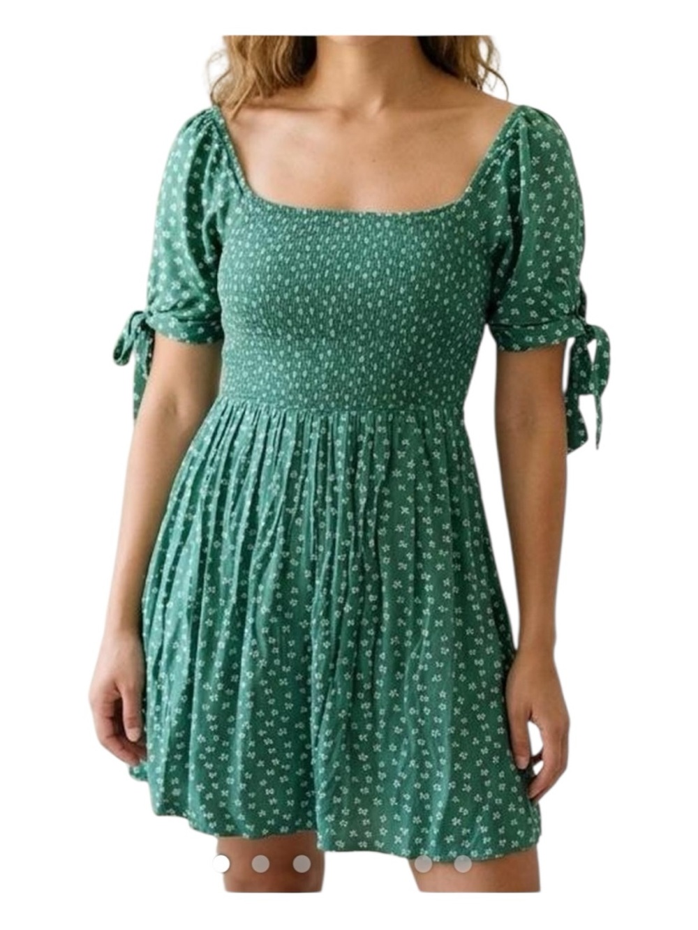 American Eagle Green Smocked Floral Mini Summer Dress Beach Casual Prairie XS